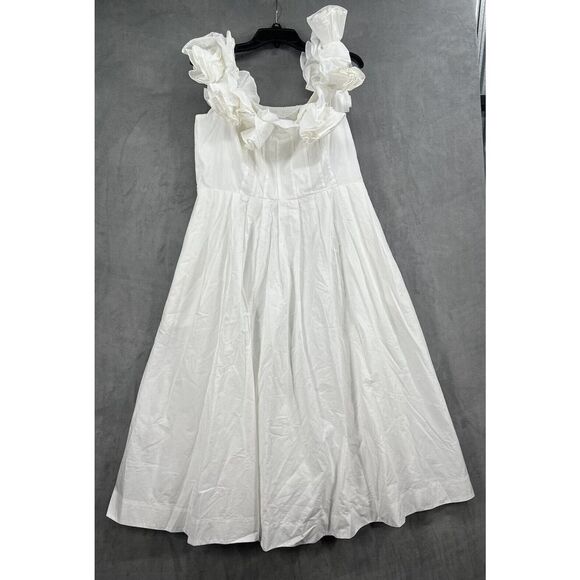 Anthropologie The Corina Ruffled Dress by Maeve Size Xlarge white Midi Dress - Picture 2 of 11